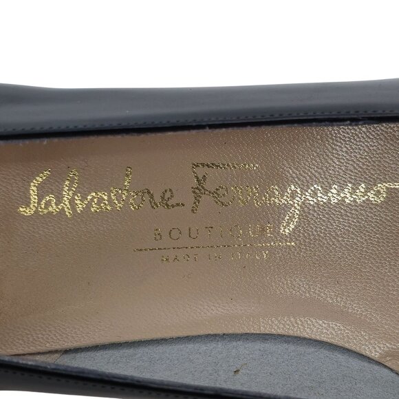 Vintage Salvatore Ferragamo Italy Womens 7B Black Leather Vara Bow Pumps Heels - Picture 8 of 11